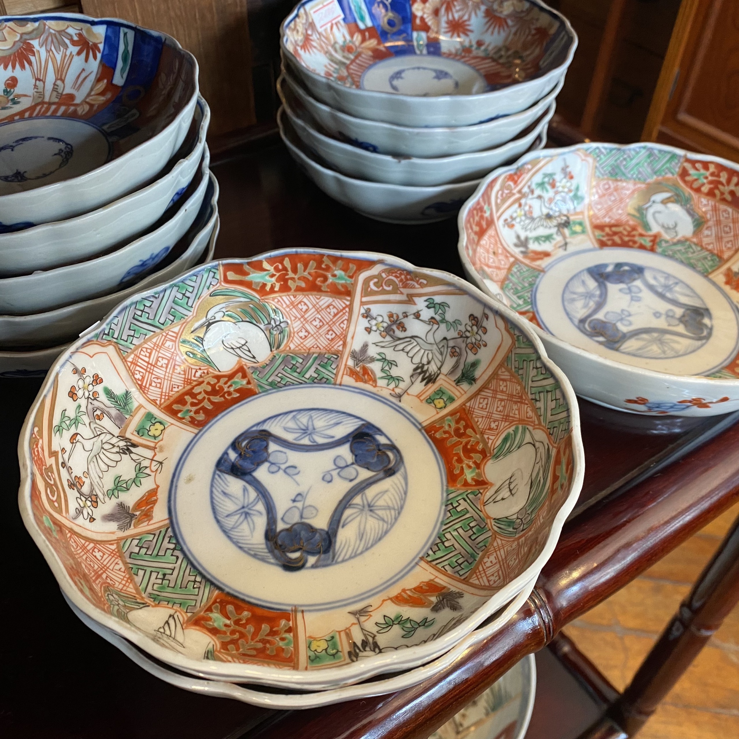 鶴・サギ柄 大なます皿 赤絵 伊万里焼 | Antique Nanae
