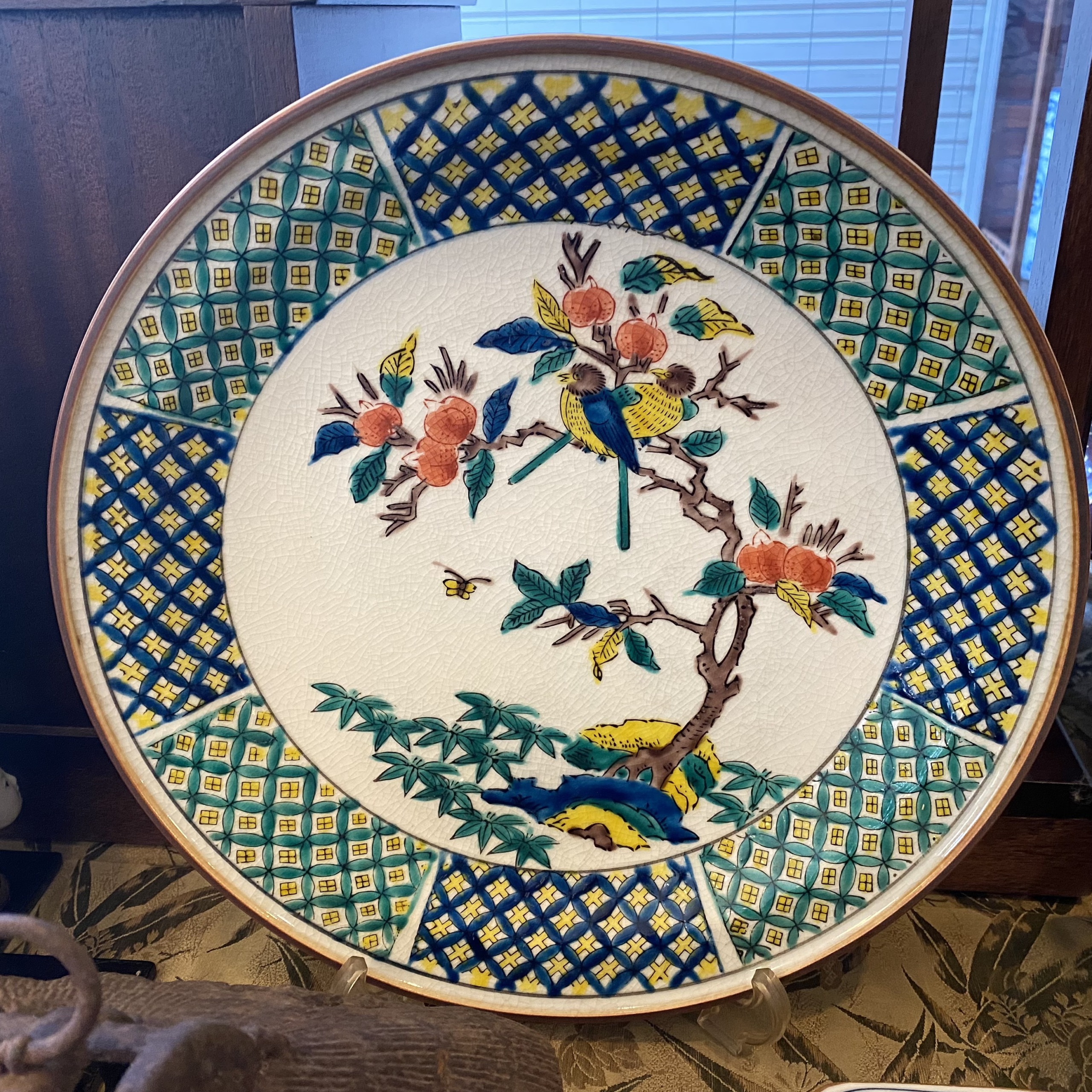 九谷焼 絵皿・大皿 木に鳥柄 昭和中期 | Antique Nanae