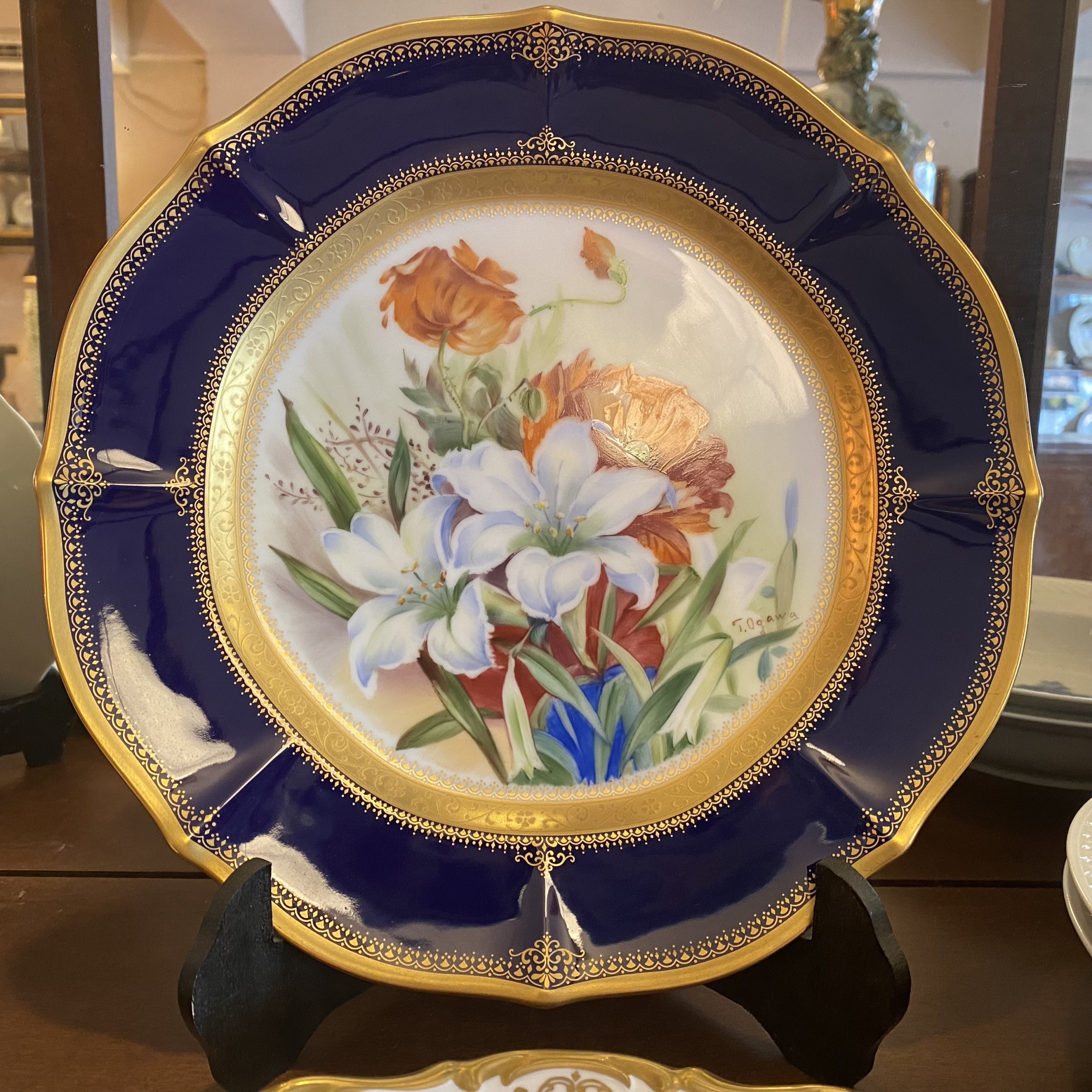 URA]Noritake/ノリタケ/色絵金彩薔薇文花瓶28cm/共箱/9-7-73(検)骨董