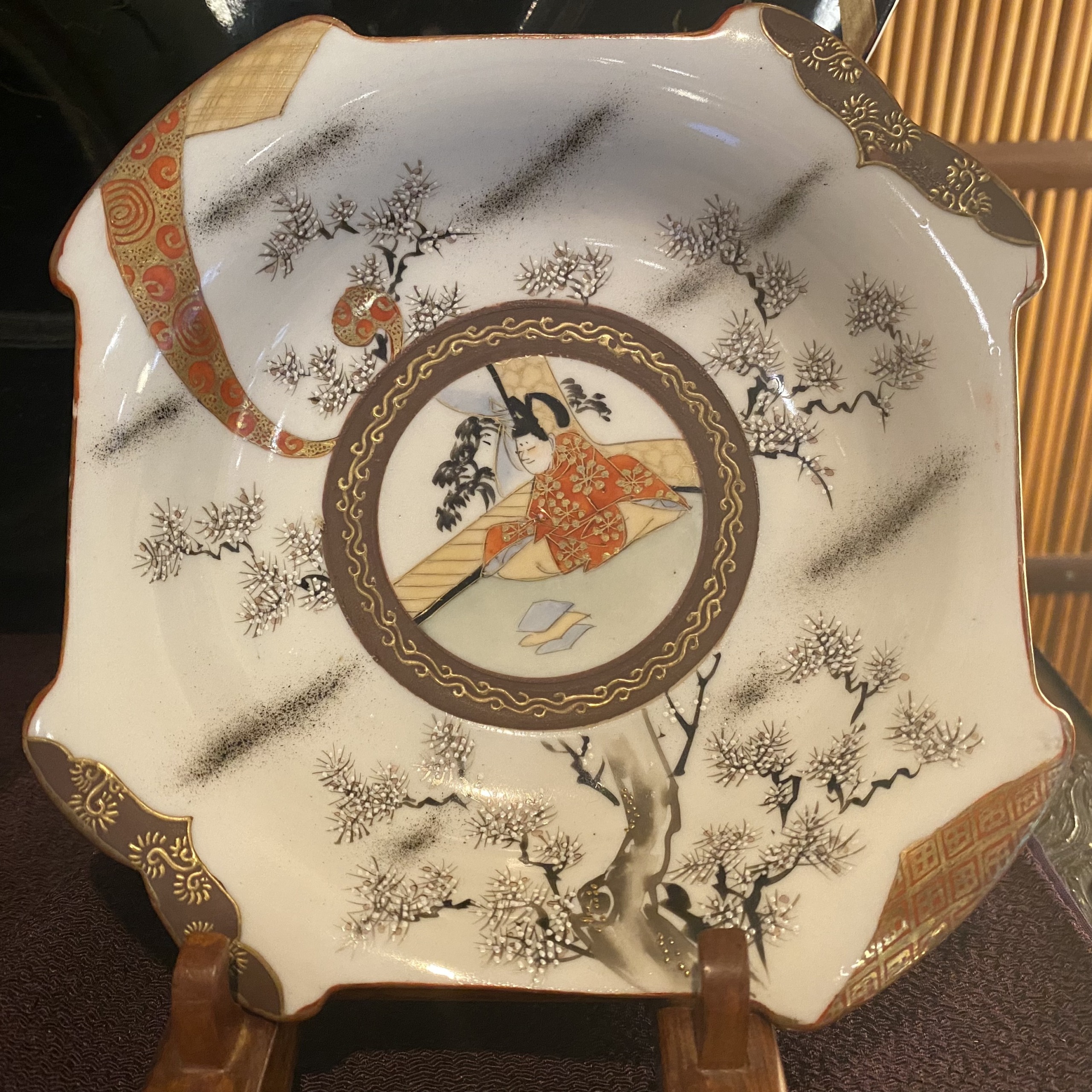 九谷焼 四方小皿 公家の図 明治初期 | Antique Nanae